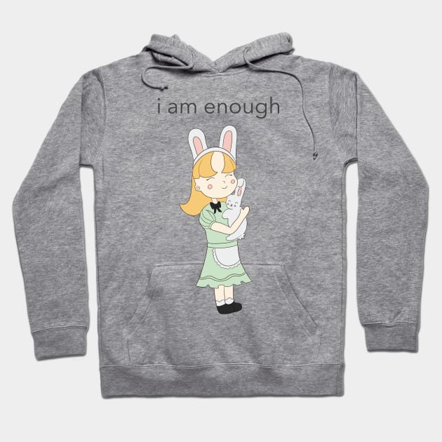 Cute Girl with Bunny Inspirational Affirmation Hoodie by WBArtwork